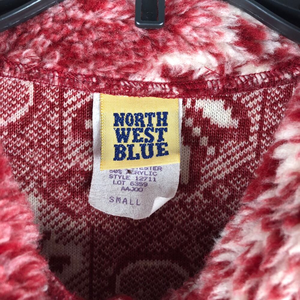 North West Blue Sherpa Jacket Women's Size Small Snowflake  Red - Picture 3 of 6